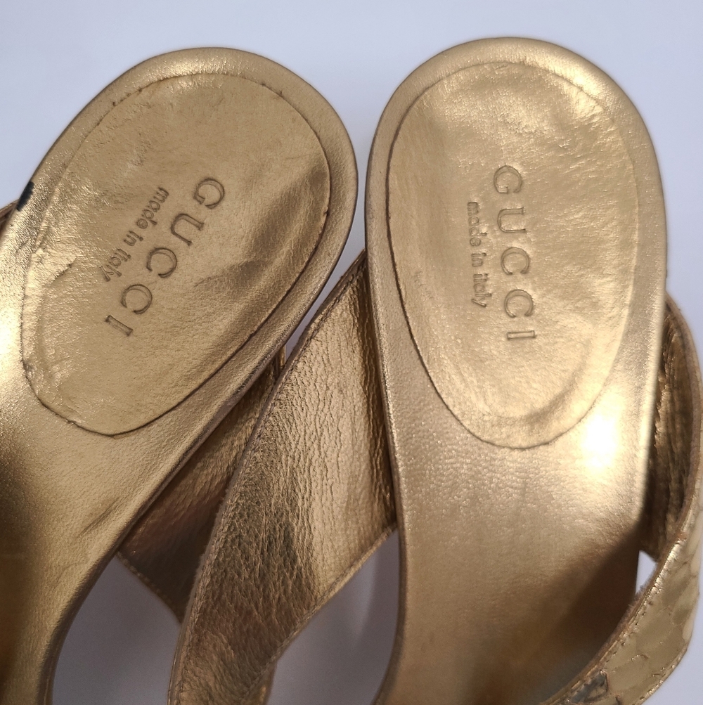 Gucci x Tom Ford Vintage 04' Farewell Runway Gold Metallic Python Sandals COA 6½ - Picture 9 of 16